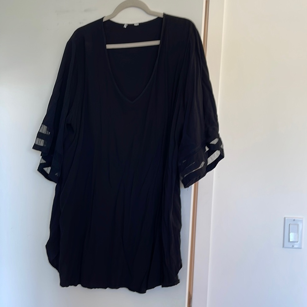 Black V-neck beach cover-up